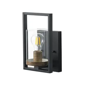 1-Light Black Glass Shade with Square Picture Frame Design Wall Sconce