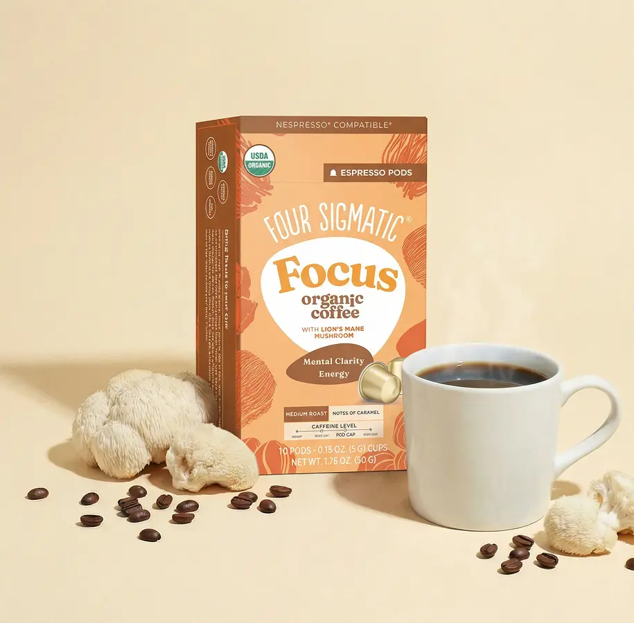 Four Sigmatic - Focus Coffee Pods Compatible with Nespresso Original | Organic Medium Roast Espresso with Added Focus | Mushroom Coffee Enhanced with Lion's Mane | Medium Roast 20ct + 40ct