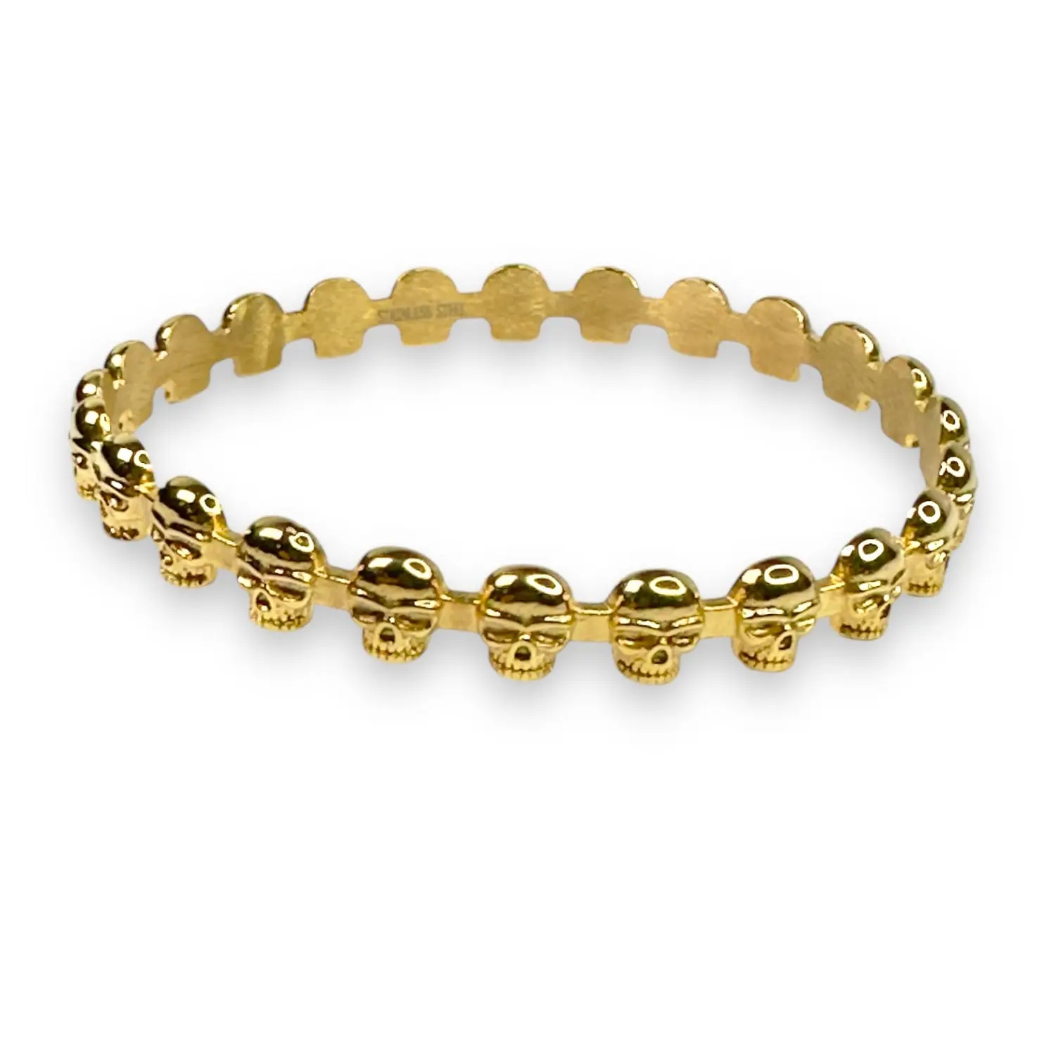 Eternity Skull Bangle - Gold Finish, 65mm Inner Diameter, Tarnish-Resistant Stainless Steel, Stackable & Hypoallergenic, Unisex Jewelry Golden Cuff Bracelet