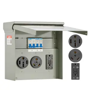 VEVOR Temporary Power Outlet Panel, 20 30 50 Amp, RV EV Electrical Outlet Panel, with NEMA 50 Amp NEMA 30 Amp GFCI 20 Amp Receptacle Installed, Pre-Wired IP54 Weatherproof Box, for RV Camper Motorhom