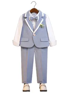 Boys' Color Block Lapel Vest 3-Piece Suit (Vest + Trousers + Matching Bow Tie) Blue / Light Grey Options For Kids 100-150cm Perfect for Weddings Performances Parties Birthdays Halloween Christmas & Thanksgiving (No Shirt Included)
