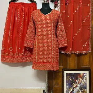 Women Orange Sharara suit Indian party wear Eid collection Pakistani Indian wear