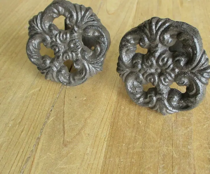2 Cast Iron Drawer Cabinet Pull Knobs Large W/ Back Plate Dresser Vintage Style