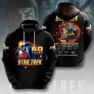 Star Trek 60th Anniversary 3D Hoodie, Sci-Fi Universe Graphic Sweatshirt, Space Cosplay Streetwear Pullover XS-6XL, Holiday Fan Gift Idea