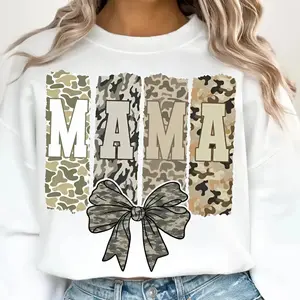 Retro Camo Mama Coquette Bow Sweatshirt, Camouflage Mama Ccoquette Bows Tee, Duck Hunting Mama Shirt, Mother's Day Gift, funny shirt, summer outfit, vacation outfit, vintage graphic tee, gift for men and women
