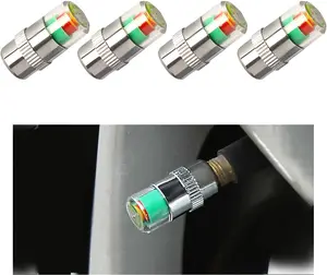 4 PCS Car Tire Pressure Monitor Valve Stem Caps, 2.4Bar/36PSI Sensor Indicator with 3-Color Eye Alert, Universal Car Accessories (Silver)