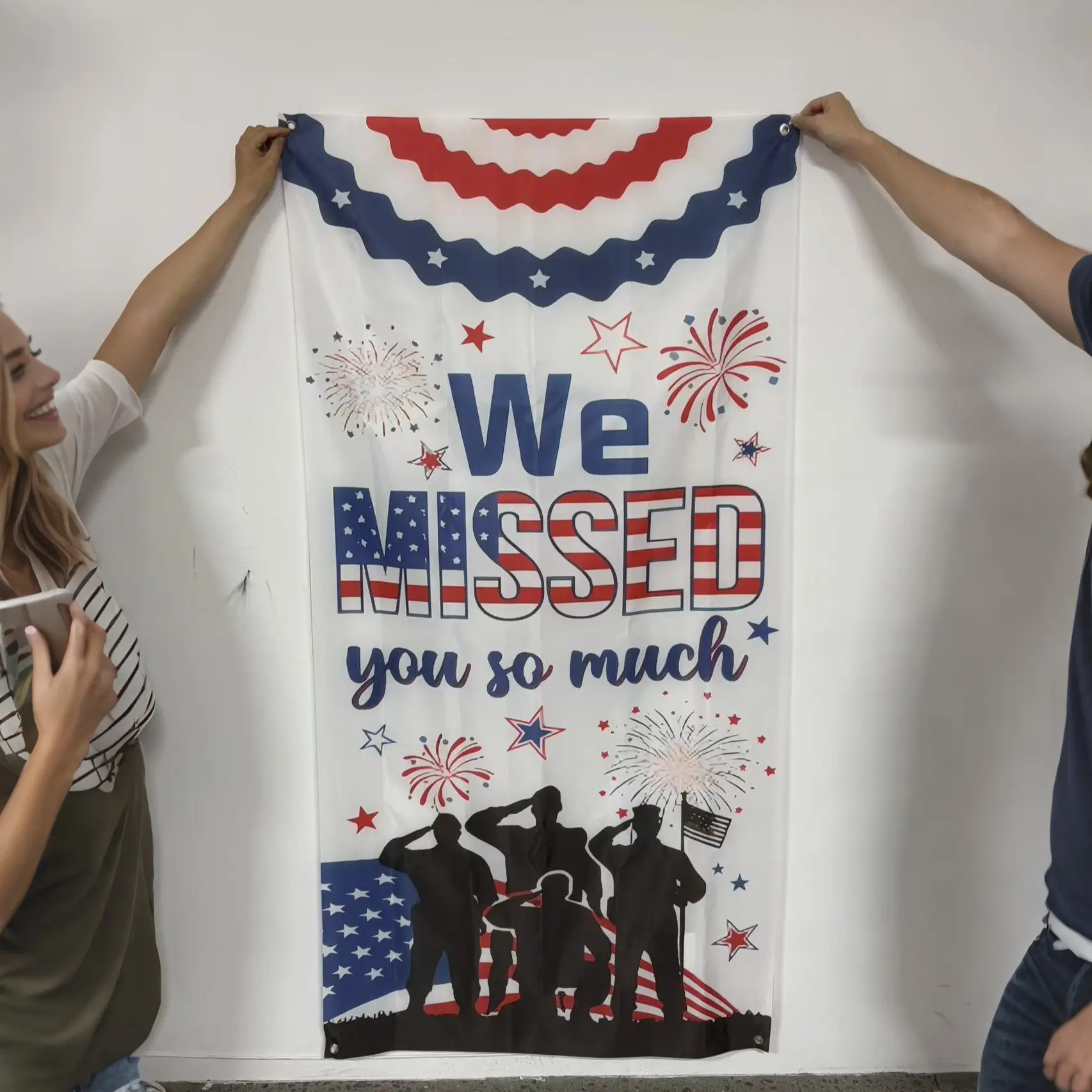 2D flat banner, 1pc Military Welcome Home Banner, Outdoor Decor Banner, Door Cover Military Welcome Door Decorations Set for Army Homecoming Party Decor HomeDecor HolidayParties, Outdoor Banners, Decorative Banner