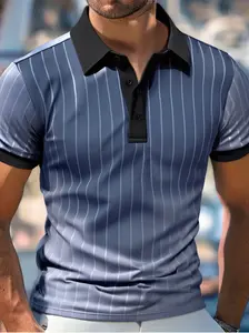 Men's Casual Sportswear Polo Shirt with Geometric Pattern Short-Sleeved Golf Tennis Wear Lightweight Breathable Slightly Elastic Fabric Trendy Fashionable Streetwear Gift