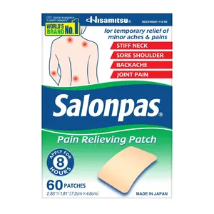 Salonpas 8 Hour Pain Relief Patch With Camphor 3.1% & Menthol 6% for Back & Muscles, 60 Count Pack
