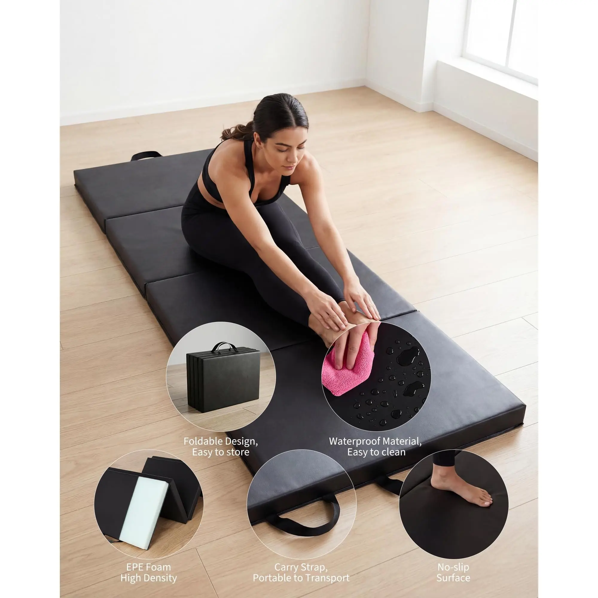 Black four-fold mat