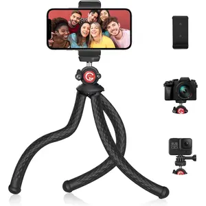 Phone Tripod, Flexible Tripod for iPhone, Android Cell Phone and Camera, Portable Small Tripod with 7 Aluminum Cores & Universal Clip for Video Recording/Vlogging/Selfie Black