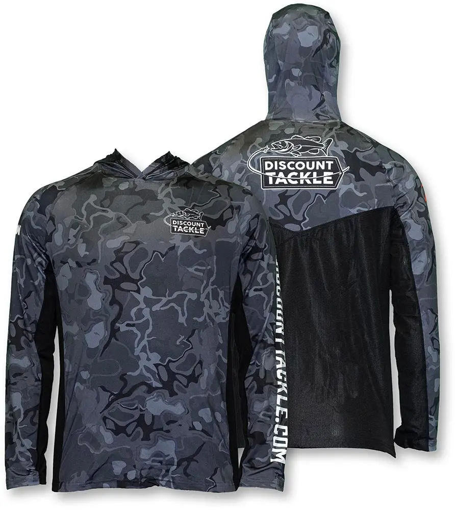 Discount Tackle Unisex Long Sleeve Stretchable Polyester-Blend Sun Rashguards - SPF-50 Hood, 10% Spandex, Added Ventilation, Logo Print, Water Sports Use, Sizes S-3XL (Collaborative Effort with Z-Man Fishing)