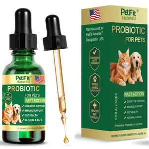 PetFit Naturals Pet Probiotic Liquid Drops 60ml Promotes Healthy Digestion USA Formula for Cats & Dogs Fast Action Digestive Support