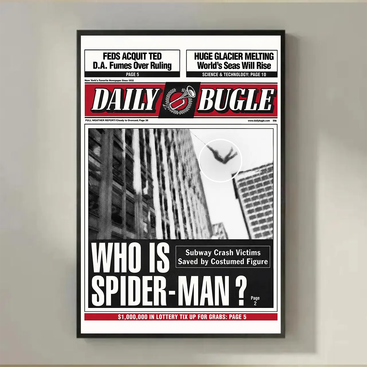 Daily Bugle Who Is Sppider-Mannn? Framed Wall Art for Marrvel Fans Decorative Poster