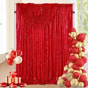 Red Party Sequin Backdrop Curtain 4ftx8ft Glitter Effect Sparkle Photography Backdrop for Christmas Bridal Shower Holiday Decor Glamorous Wall Decoration