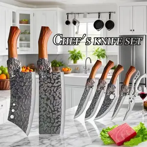 7-piece set, multi-functional chef's knife combination set, thickened stainless steel blade, lion anti-slip handle, suitable for kitchen cooking food cutting. syvi  oknife  set Forged High Carbon Steel Viking Knife Set modern  knives
