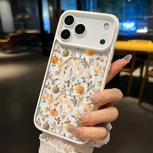 Magnetic Phone case for iPhone 17 16 Pro Max Plus 15 14 13 12 11 Air E Pumpkin Leaf Symphony Pattern Non-Yellowing Shockproof Soft Silicone Transparent Acrylic Cover Supports Wireless Charging.QXE337.designer,case