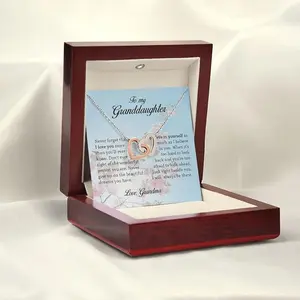 To My Granddaughter, Interlocking Hearts Necklace, Gift for Granddaughter from Grandma, Jewelry Message Card with Gift Box, Graduation, Birthday, Christmas Gift from Grandmother