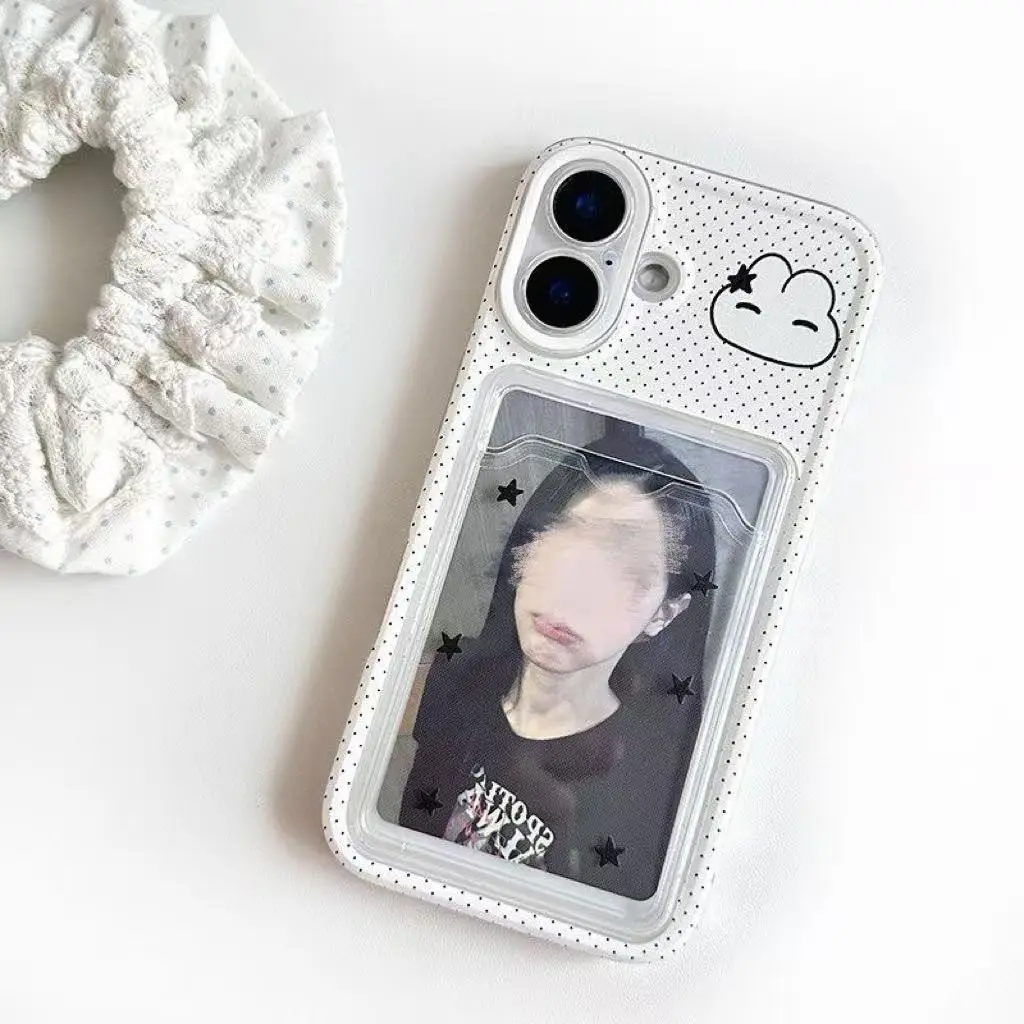 Simple polka dot rabbit transparent card holder phone case, compatible with iPhone 17/16/15/14/13/12/11/PLUS/PRO/PROMAX and Samsung S21/S22/S23/S24/S25/FE/ULTRA/A55/A56/A12/A14/A15/A16/A32/A33 models. A perfect holiday gift for your partner or daughter.
