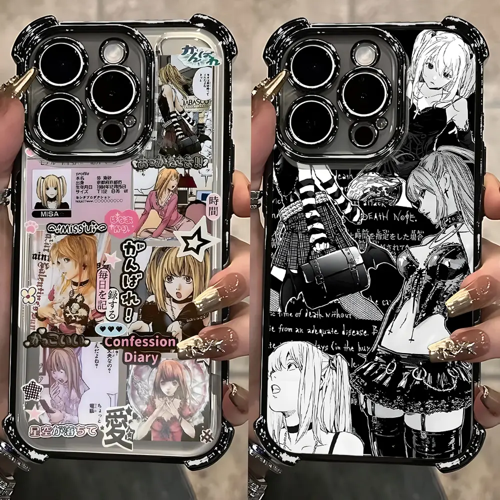Anime Misa D-Death N-Note Four Corner Anti Fall Case for iPhone 17 Air 16 E 15 14 Plus 13 12 11 Pro Max Acrylic Sheet Cover