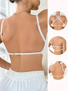 Wireless Deep U-Neck Backless Bra for Women, Adjustable Straps with Detachable Padding, Minimal Support for All Seasons, Fashionable Casual Lingerie