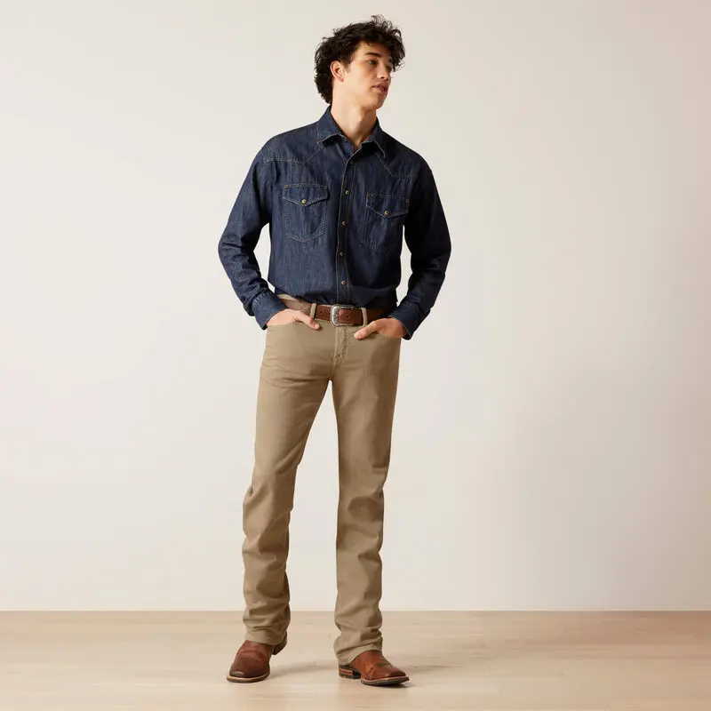 Ariat Men's M7 Grizzly Slim Straight Jean in Dark Khaki, Flex Stretch Cotton Denim with Deep Pockets, Zippers