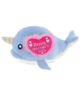DOLLIBU Plush Heart Stuffed Narwhal Toy - Baby-Soft Polyester Stuffed Animal, Embroidered Blue Details, Ideal Mother's Day Gift