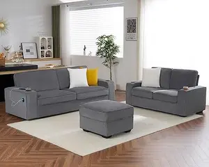 VanAcc Sofa, 87 inch Modern Sofa Couch with USB Charging Ports & Cup Holders, Comfy Sofa- Deep Seat Chenille Couch for Living Room