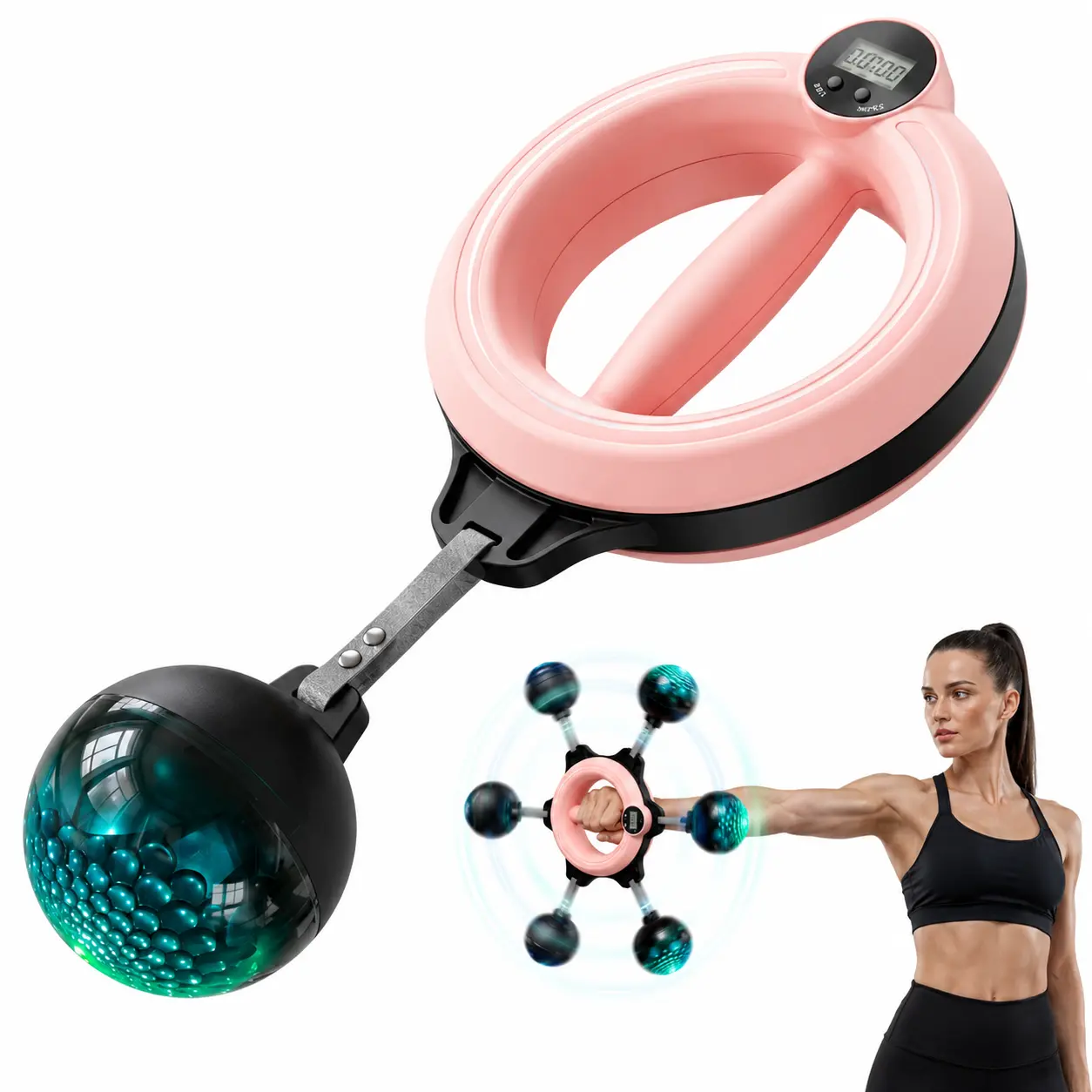 Centrifugal Wrist Exerciser with Digital LCD Counter, 360° Quiet Rotation, PC Plastic Arm Strength Trainer, Glowing & Standard Versions for Upper Body Workout
