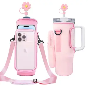 Water Bottle Carrier Bag with XL Zipper Bag Compatible with Stanley 40oz Tumbler with Handle