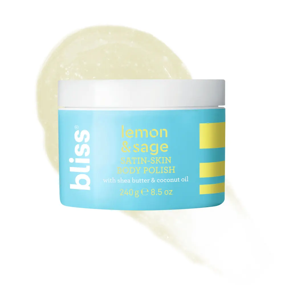 Bliss Satin-Skin Body Polish - Lemon and Sage - Body Scrub with Shea Butter and Coconut Oil - 8.5 Oz - Smoothing and Balancing Skincare - All Skin Types - Vegan & Cruelty-Free