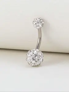 Stainless Steel Belly Ring with Sparkling Crystals, Elegant Navel Piercing Jewelry for Women, Perfect for Casual and Party Wear