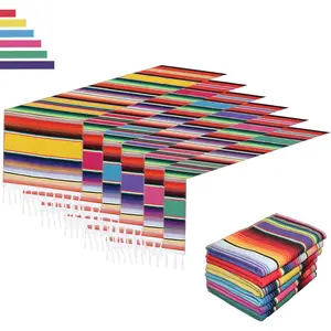 6 Pack 14” x 84” Rainbow Boho Mexican Serape Table Runners for Cinco de Mayo Fiesta Mexican Theme Party Decorations