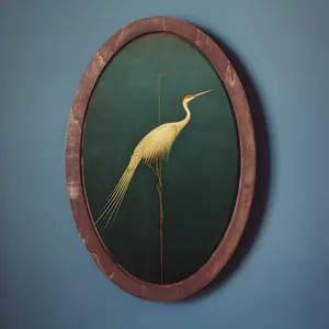 Crane Painting, Wall Plaque, Wooden Decor Plaque, Oval Victorian Art, Oval Wall Decor, Home Decor, Birds Wall Decor, Heron Bird Painting, Green Art, Walls Art, Nature, Artistic, Decoration