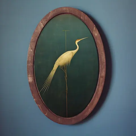 Crane Painting, Wall Paintings, Wall Plaque, Wooden Decor Plaque, Oval Victorian Art, Wood Framed Oval Wall Decor, Home Decor, Birds Wall Decor, Green Art, Nature, Vintage Wall Art, Decorative Wall Art, Wall Picture Decor