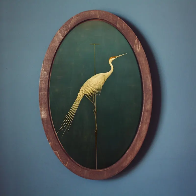 Crane Painting, Wall Plaque, Wooden Decor Plaque, Oval Victorian Art, Wood Framed Oval Wall Decor, Home Decor, Birds Wall Decor, Green Art, Nature, Vintage Wall Art, Decorative Wall Art, Wall Picture Decor, Dining Room Wall Art