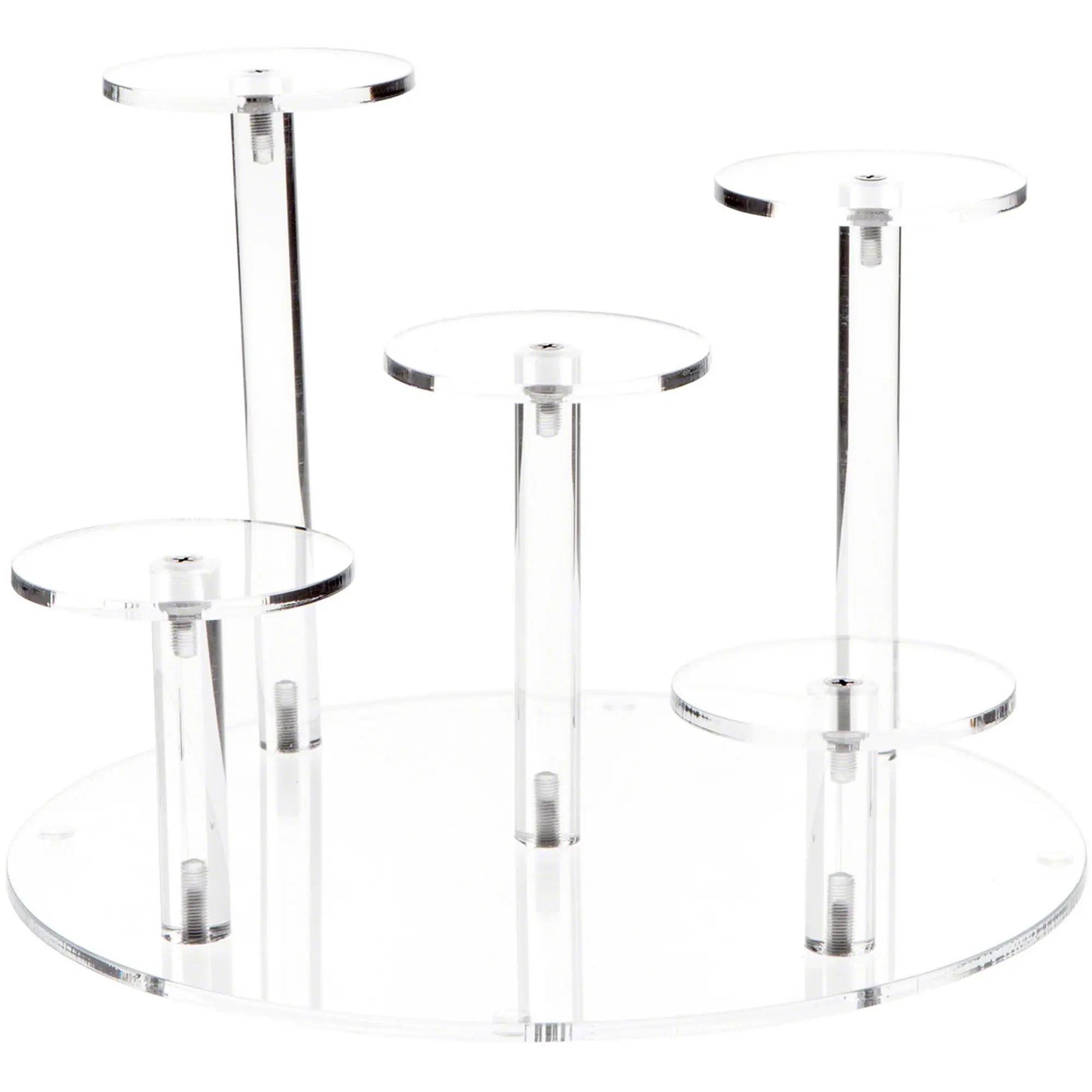 Plymor Clear Acrylic Round 10" Base Display Riser with 5 Round 3" Display Pedestals, 7" High