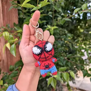 Spider Hero Inspired Crochet Keychain | Handmade Amigurumi Doll Bag Charm | Car Mirror Hanging Accessory | Cute Miniature Gift