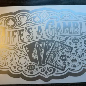 Life's A Gamble Window Decal - Decorative Design with Dice, Cards, and Chips