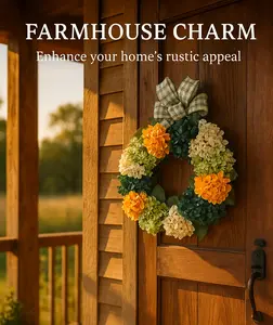 Country Front Door Wreath Green & Gold Hydrangea Fall Wreath 20x20 Inches Decorative Floral Ornament for Farmhouse Style Home Decor