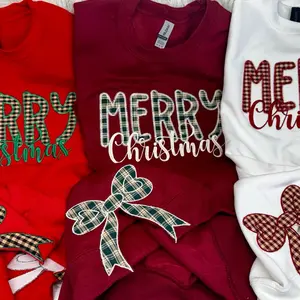 Merry Christmas appliqué Embroidered Sweatshirt- with or without side bows