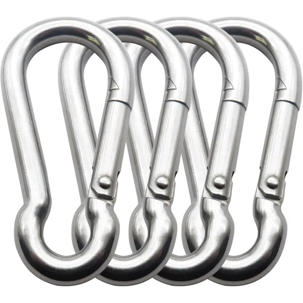 4-Pack 3 in Steel Snap Hook Carabiners - Heavy Duty, Corrosion Resistant, and Rustproof Clips for Hiking, Cycling, and Gym Use, Simple 1 Hand Operation, Outdoor Gear, One Hand