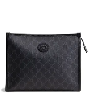 Pre-owned GUCCI GG Supreme Coated Canvas w/ Leather Trim Clutches & Wristlets Supreme Canvas Beauty Case