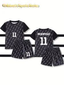 2026 Crew Neck T-shirt Football Suit for Boys, with Name RODRYGO and Number 11. New Children's Jersey, Student Competition Team Training Sportswear, Comfortable, Breathable, Heat-dissipating, Quick-drying Two-piece Set (Top and Pants)