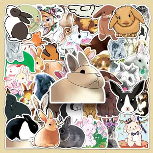 Cute Rabbit Pattern Sticker, 50pcs/set Cartoon Self Adhesive Decorative Sticker, DIY Decals for Water Bottle, Laptop, Phone Case, Scrapbooking, Journal Making