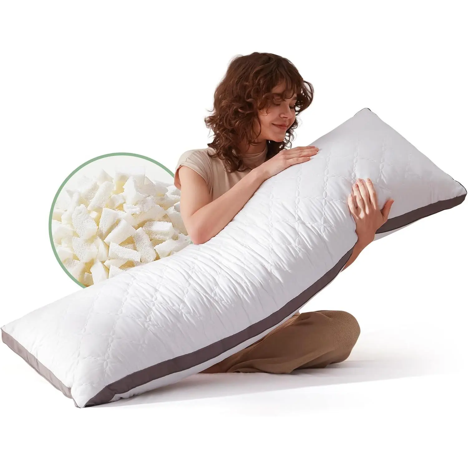 Memory Foam Body Pillow for Adults, Ultra-Soft Full Body Pillow with Diamond Quilted Cover, Support for Side Sleepers - Machine Washable, 20x54 Inch, White