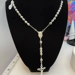 925 sterling silver 26”6mm rosary high quality Italian silver(( Rosario de plata Italiana largo 26”pulgadas 6mm de grosor es grande elegante