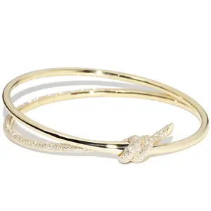 Pre-owned Tiffany & Co. 18K Yellow Gold (Au750) Small Leather Goods Tiffany Knot Double Row Au750 Diamond Bracelet Size 17