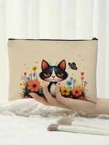 Cute Cat Pattern Makeup Bag, Casual Fashion Makeup Bag, Multifunctional Travel Cosmetic Bag, Suitable for Leisure Travel and Business Trips