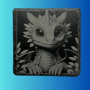 Baby Dragon Slate Coasters with Detailed Engraving for Tabletop Protection and Decorative Appeal Set Square Natural Black Slate Stone 4 in Square Fantasy Home Decor